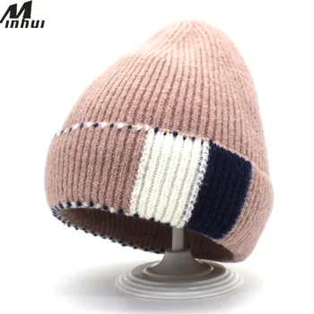 Minhui 2018 Nauja Rudens Žiemos Skrybėlę Šiltas Vilnos Megztos Kepurės Moterims Beanies Mados variklio Dangčio Gorro Skullies Moteriškos Kepurės