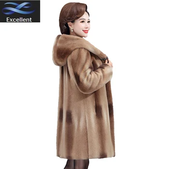 Vidutinio amžiaus Žiemą aksomo vidutinio ilgio mink plius dydžio šiltą gobtuvu mano paltai rudens auksas Parker paltai moterims paltas