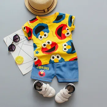 BibiCola kūdikių berniukų vasaros drabužiai naujagimiams, vaikams drabužių rinkinius, skirtus berniukui trumpomis rankovėmis marškiniai + džinsai cool denim šortai kostiumas
