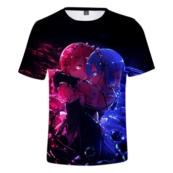 Re Nulio 3d atspausdintas marškinėliai trumpomis rankovėmis t-shirt Vyrams, Moterims, Vaikams, Mergaitėms, Drabužiai, Drabužiai Rem ir Ram Japonų Anime marškinėlius tee