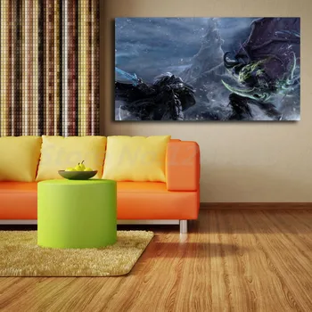 World Of Warcrafts Arthas Vs Illidan Sienos Menas Drobė Plakatus Spausdina Tapybos Sienos Nuotraukas Biuro Kambarį Namų Dekoro