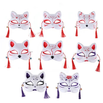 IIXPIN Rankomis dažyti Kačių Kaukė Japonų Pusę Veido PVC Kutai Maži Varpeliai Suaugusiems Vaikams Japonų Kabuki Maskuotis Kostiumas Kaukė