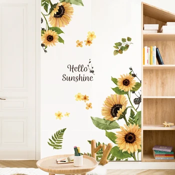 Šilta siena lipdukas saulėgrąžų mažų šviežių namų dekoro kambarį apdailos lipnios etiketės kambarį fone, sienų dekoras