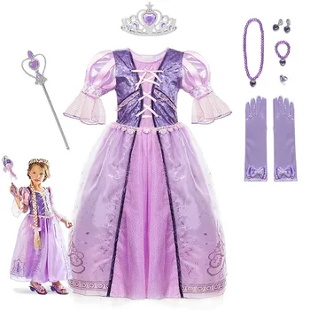 Princesė Rapunzel Suknelė Mergina Vaikų Gimtadienis Kostiumas Ruffles Rankovėmis Varpo Frock Vaikų Animacinių Filmų Vaidmenų Komplektai