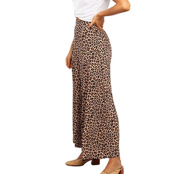 Mados Vasaros elegantiškas atsitiktinis kelnės 2020 m. Moteris Spausdinimo Leopard paaukštintu liemeniu Prarasti Medvilnės Kelnės moterų Pločio Kojų Kelnės