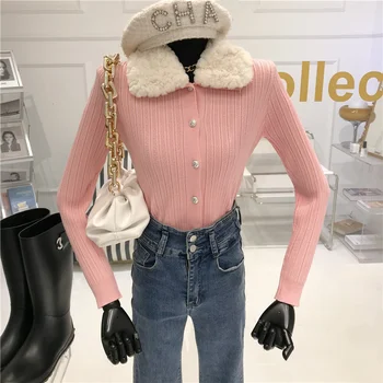 Garsenybių stilius vilnos apykaklė megzti megztinis Moterų 2020 m. žiemos Mada Naujo Dizaino prasme slim vieną krūtinėmis trumpas kailis