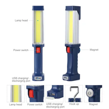 Magnetinio LED Darbo Žibintuvėlis Šviesos COB LED Automobilių Remontas Žibintuvėlis USB Įkrovimo Nešiojamų Lempa Kempingas, Žygiai, Žvejyba