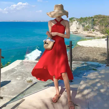 Ilga Raudona Backless Moterų Apynasrio Suknelė Vasaros 2020 Kilimo Ir Tūpimo Tako Elegantiškas Šalis Suknelė Maxi Korėjos Seksualus Atogrąžų Paplūdimio Atostogų Sundress