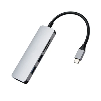 5 in 1 USB-C USB C HUB Aliuminio Lydinio Tipo C Hub Adapteris 4K HDMI 2 Prievadai USB 3.0 Prievadus, SD/TF Card Reader for Macbook