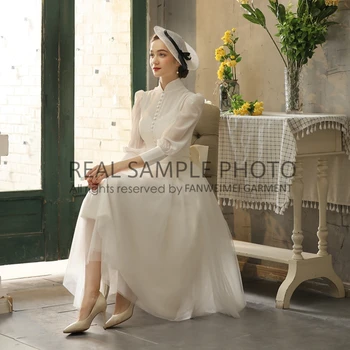 Audrey Hepburn Aukšto Kaklo, Ilgomis Rankovėmis Lady Šifono Vakaro Suknelės Realių Mėginio Foto Fabrikas