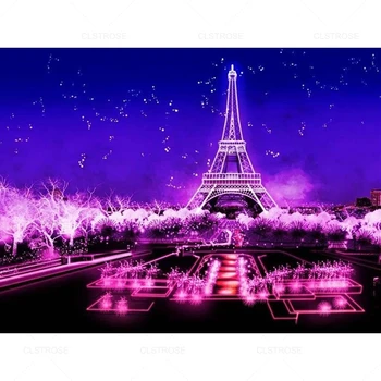 5D Visa Diamond Tapybos Eifelio Bokštas Naktį Vaizdas Aikštėje Diamond 