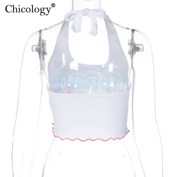 Chicology apynasrio nėrinių mielas spausdinti pasėlių bako viršuje rankovių balta streetwear moterų 2020 m. vasaros drabužių seksualus festivalis clubwear