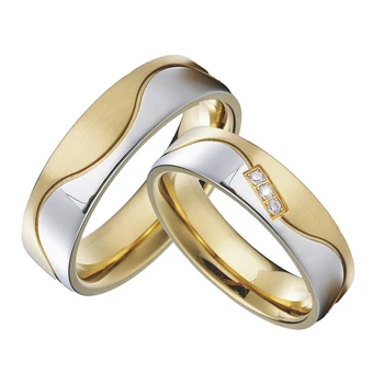 Dizaineris Aljansų pacios santuokos Vestuvinių žiedų rinkinys Poroms nerūdijančio plieno papuošalai, aukso spalvos 