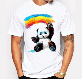 Vyrų viršutiniai drabužiai LGBT tapybos Sporto vaivorykštė berniukas viršūnes Panda vasaros T-shirt
