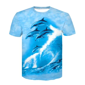 Vyriški vasaros asmeninį gyvūnų spausdinti marškinėliai mados vyrų ir moterų atsitiktinis 3D delfinų apvalios apykaklės marškinėliai