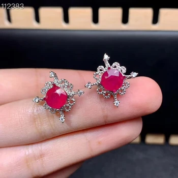 Naujas prabangus raudona rubino stud auskarai moterims sidabro ornamentu mergina gimtadienio jubiliejų sužadėtuvių dovana apvalus gamtos perlas