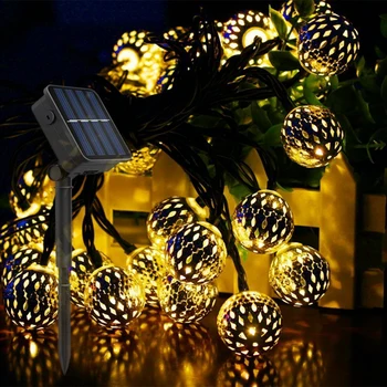 Baterijos/Saulės Energijos LED Kamuolys String 12M 100LEDs Maroko Metalo Kamuolys Kalėdų Šviesos Girlianda 