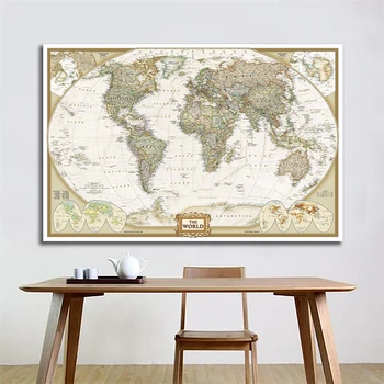 150x225cm Pasaulio Žemėlapį, Plakatų ir grafikos Švietimo Sienos Menas, Nuotraukos ant drobės, Paveikslai Office Home Dekoras
