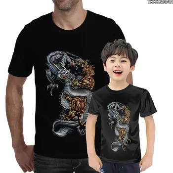 Naujas drakonas, tigras 3D atspausdintas marškinėliai atsitiktinis asmenybės dragon gyvūnų marškinėliai vyrų mados apvalios kaklo trumpomis Rankovėmis T-Shirt Viršų