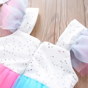 2020 Vienaragis suknelė Vaikų vasaros drabužių nauja mergina princesė dress baby girl animacinių filmų blakstienų susiuvimo vaivorykštė suknelė