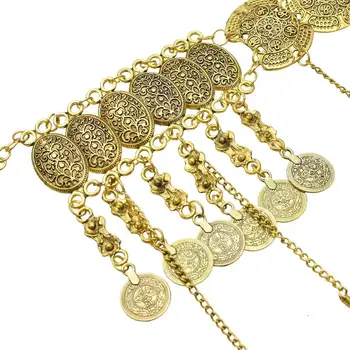 Turkijos Čigonų Aukso Metalo Juodo Akmens Moneta Ilgai Kutas Pilvo, Juosmens, Grandines Moterų Šokių Suknelė, Diržas Paplūdimys, Egipto, Indijos Kūno Jewelr