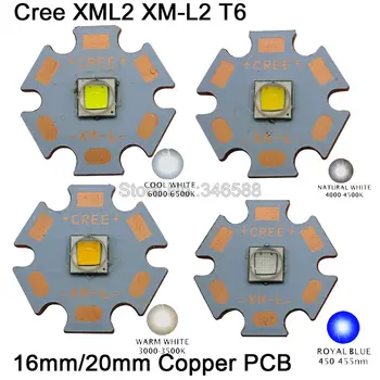 5vnt CREE XLamp XML2 XM-L2 L2 10W Šiltai Balta Neutrali Balta šaltai Balta Royal Blue High Power LED Spinduolis ant 16mm Vario 20mm PCB