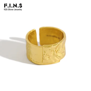 F. I. N. S 2020 Naujas S925 Sterlingas Sidabro Žiedas Nereguliarus Įgaubtas Žiedo Atidarymo Manžetai Žiedas Dviejų atspalvių Platus Piršto Žiedą Fine Jewelry