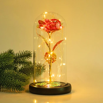 Dirbtinis Eternal Rose LED Šviesos Grožį Žvėrys Stiklo Aukso Folija Gėlių Valentino Dienos Dovana Žavi Rose Pasakų Žibintai