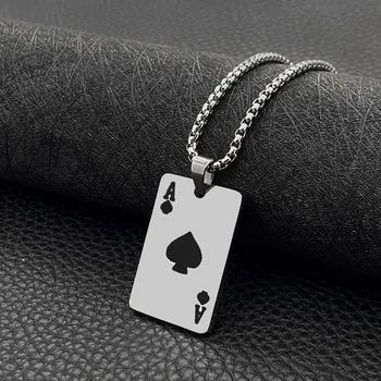 Lucky Ace of Spades Širdies Mens Nerūdijančio Plieno Karoliai Pokerio Pakabukas Vyrų Kazino Likimo Kortos Dropshipping