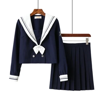 Naujas Atvykimo Pavasarį Japonija Sailor Vienodas Banginis Embroideried College High School Girl Uniformas Moterų Cosplay Naujovė Sailor Kostiumas