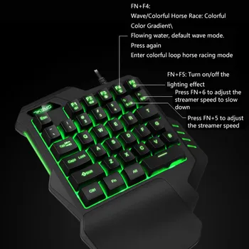Viena Ranka Žaidimų Klaviatūra, Mini Usb Laidinė Pelė Combo Vieną Vienovę Už Mobiliojo telefono Spalvų LED Backlight Teclado Gamer
