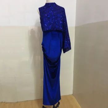 Efektingas Suknelė Prabanga Naktį Šalies Undinė Kokteilis Ilga Mėlyna Aukštos Split Tipo Vieno Peties Blizgučiais Vestidos Mujer Elegantiška Suknelė
