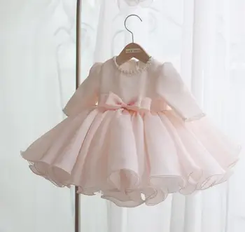 Ilgomis Rankovėmis Baby Girl Suknelės Karoliukai Lankas Krikšto Suknelė Princesė 1 metų Gimtadienio Vestuvių Suknelė Kūdikių Krikšto Drabužiai