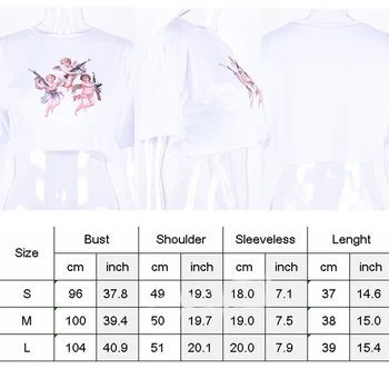 Angel Spausdinti Moterų trumpomis Rankovėmis Atsitiktinis Palaidų T-Shirt Moteris Pasėlių Tee Trumpas Viršūnes 2019 M. Vasarą Marškinėlius Streetwear feminina camiseta