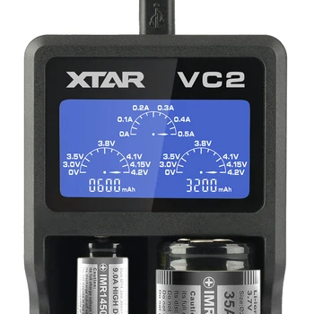 XTAR VC2 įkroviklis 10440/16340/14500/14650/17670/18350/18490/18500/18650/18700/26650/ 22650/ 20700/21700 baterijos Įkrovimas