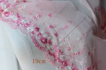 2 Metrų Nėrinių Apdaila Persikas Pink Gėlių Išsiuvinėtu Tiulio Nėrinių 7.48 Cm Pločio