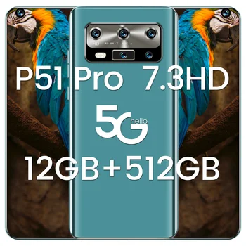 Išmanusis telefonas Huaw P51 Pro 7.3 colių Full screen 5600Mah Dual Kortelės Deka Core Mobiliojo Telefono 512G Pasaulio Celulares