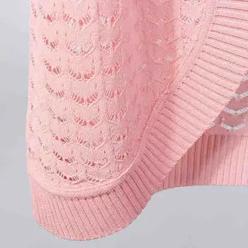 Naujausias Megzti Megztinis Moterims 2019 M. Vasarą trumpomis rankovėmis Tuščiaviduriai Mažų skara Plonas Kailis Moterų Džemperis Cardigan Moterų Traukti Femme
