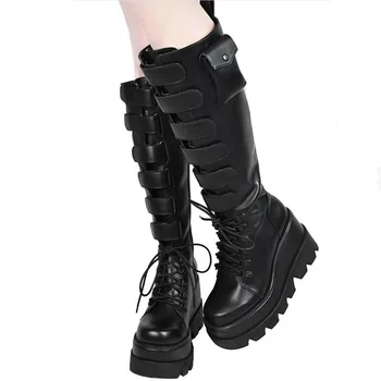 INS prekės ponios platformos batai sagtis krepšiai wegdes moterų motocycle batai stilingas užtrauktukas street punk kietas, rudens batai moteris
