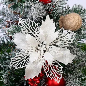 6pcs Balti papuošalai Kalėdų Medis, Gėlių Dekoracija Pjovimo Aukso Dygminų Vaisių 