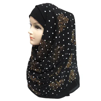 Naujas Storas Burbulas Šifono Glitters Gėlių Taškų Sluoksniuotos Spausdinti Moterų, Musulmonų ir Islamo Hijab skara Skara Galvą Apvyniokite Paprastą Spalvų