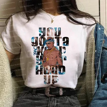 Hip-Hop Tupac Shakur marškinėliai moterims harajuku juokinga 2pac aliejaus tapybai T-shirt O-Kaklo trumpomis Rankovėmis, atsitiktinis Karūna grafinis Viršūnės