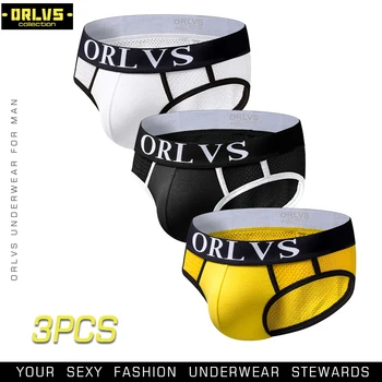 ORLVS 3PC/DAUG Prekės ženklo Kvėpuojantis Vyrų Apatiniai Gėjų Apatinės Vyriškos Kelnaitės Nailono Cueca Tanga Patogios apatinės Kelnės Akių Vyrų Kelnės