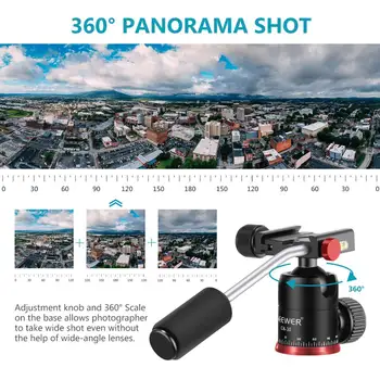 Neewer Mini Trikojo Galva Mobilųjį Telefoną/Fotoaparatą Kamuolį Galva su Rankena ir 1/4 colių Greitai Batų Plokštė, 360 Laipsnių Panoramines Ballhead