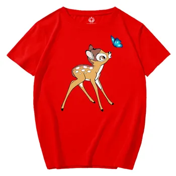 Disney Elegantiškos Mados Bambi Elnias Drugelis Animacinių Filmų Spausdinti Mielas Porų Unisex Moterys T-Shirt O-Kaklo Trumpomis Rankovėmis Tee Viršūnes 7 Spalvų