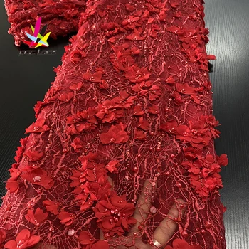 3d Gėlės Aukštos Kokybės Nigerijos Rankų darbo Karoliukai prancūzų Nėriniai Išsiuvinėtu Tiulio Nėrinių Audinio Vestuvinė Suknelė 2020 m.