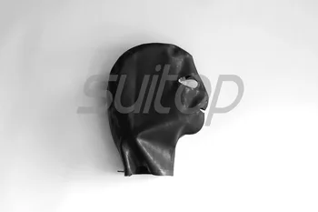Suitop nemokamas pristatymas gumos fetish kaukė seksualus latekso gaubtu juoda spalva