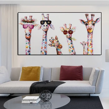 Grafiti Meno Gyvūnų Drobės Tapybos Smalsu, Žirafos Šeimos Plakatas Spaudinių Dekoratyvinis Paveikslėlį, Grafikos Meno kūrinius Vaikai Kambario Dekoro