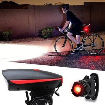 Bike Bicycle Light Nustatyti Baltos Šviesos Dviračių Lempos + Elektroninis Varpas Ragų Hooter Vandeniui