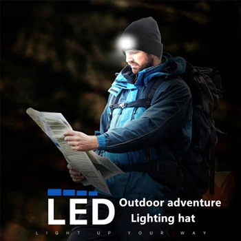 LED megzti skrybėlę žiemos vyrų ir moterų, žib. lempą, lauko sporto apšvietimo skrybėlę laipiojimo žvejyba, kempingas šilta šviesa skrybėlę